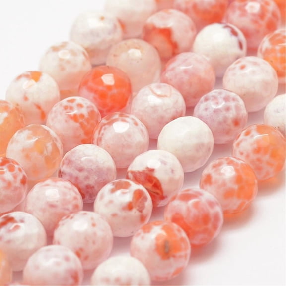 5 Strand Faceted Natural Fire Crackle Agate Beads Strands Round Dyed & Heated Orange 8mm Hole: 1mm 47pcs/strand 14 inch(35.6cm)