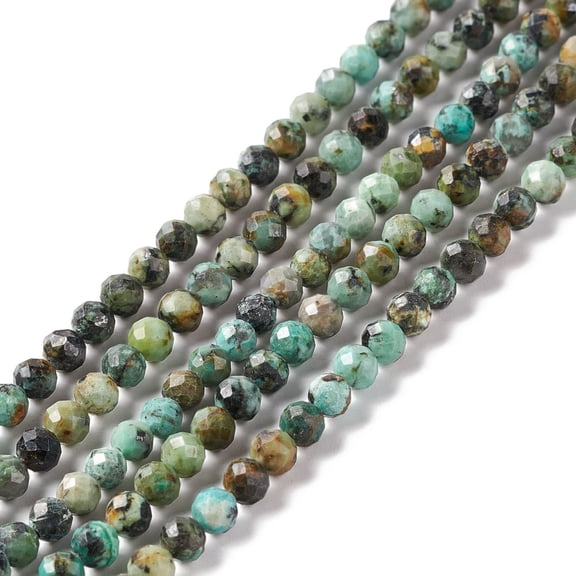 5 Strand Natural African Turquoise(Jasper) Beads Strands Faceted Round 4mm Hole: 0.8mm 91~97pcs/strand 15.35 inch(39cm)