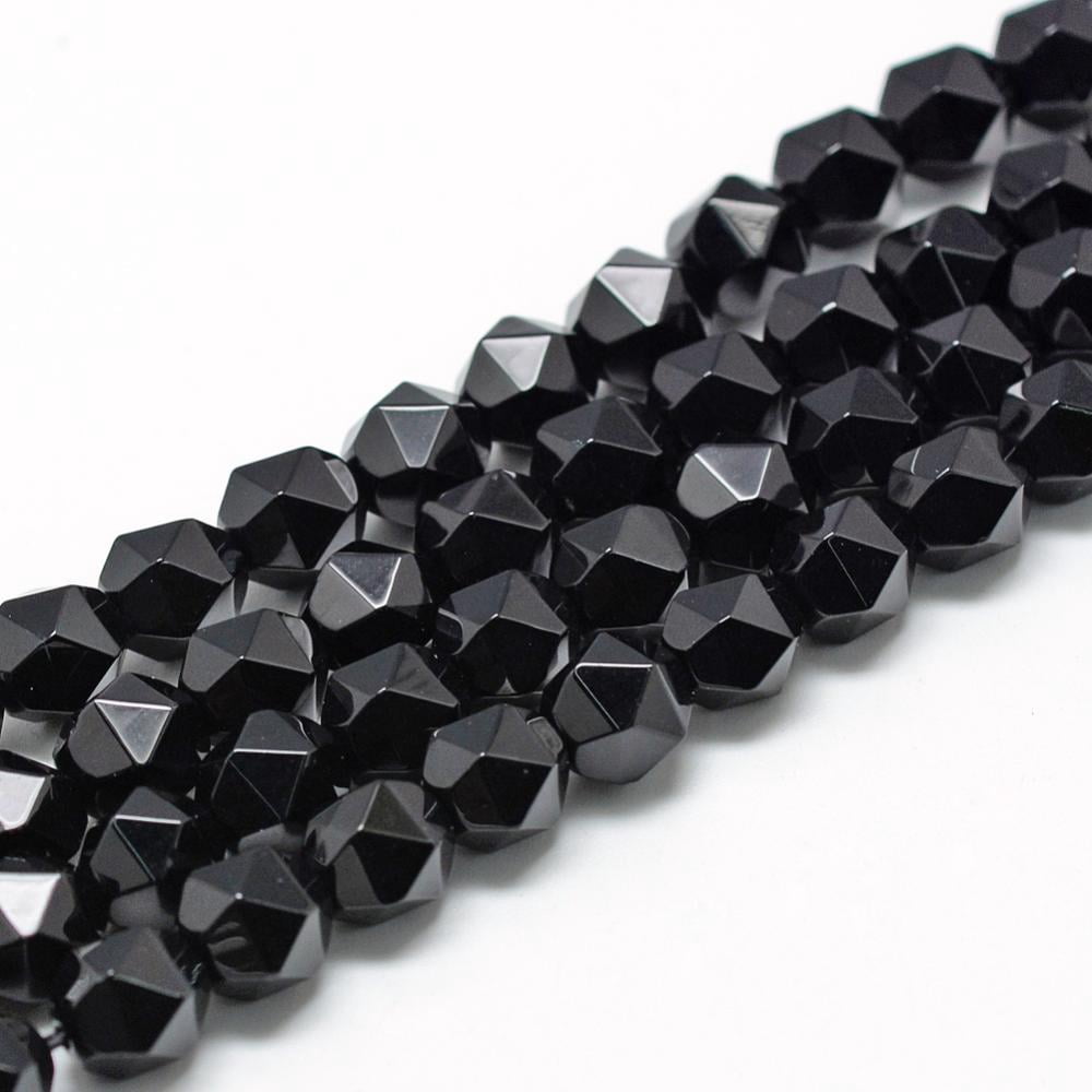 5 Strand Natural Black Onyx Beads Strands Star Cut Round Beads Faceted 6~7x5~6mm Hole: 1mm 64~66pcs/strand 15.3 inch