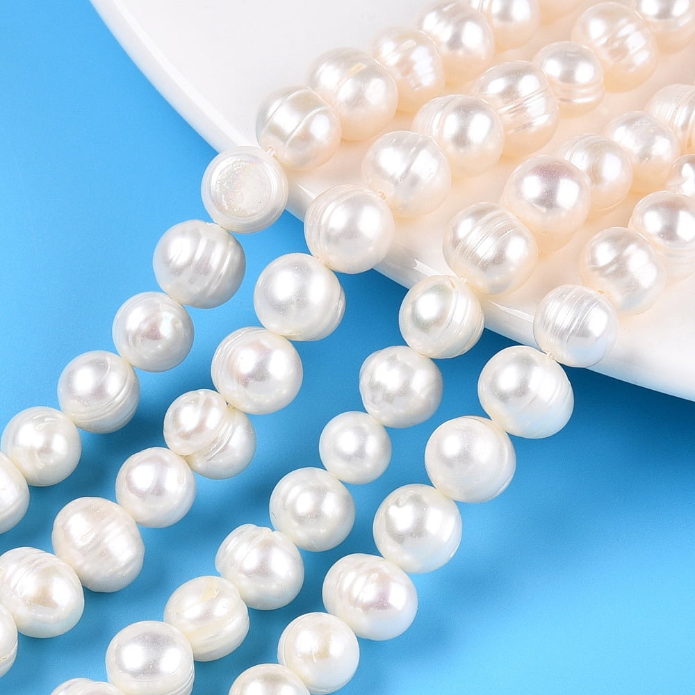 5 Strand Natural Cultured Freshwater Pearl Beads Strands Potato Creamy White 7.5~10x6.5~8.5mm Hole: 0.7mm about 45~46pcs/strand 13.78~13.98 inch(35~35.5cm)