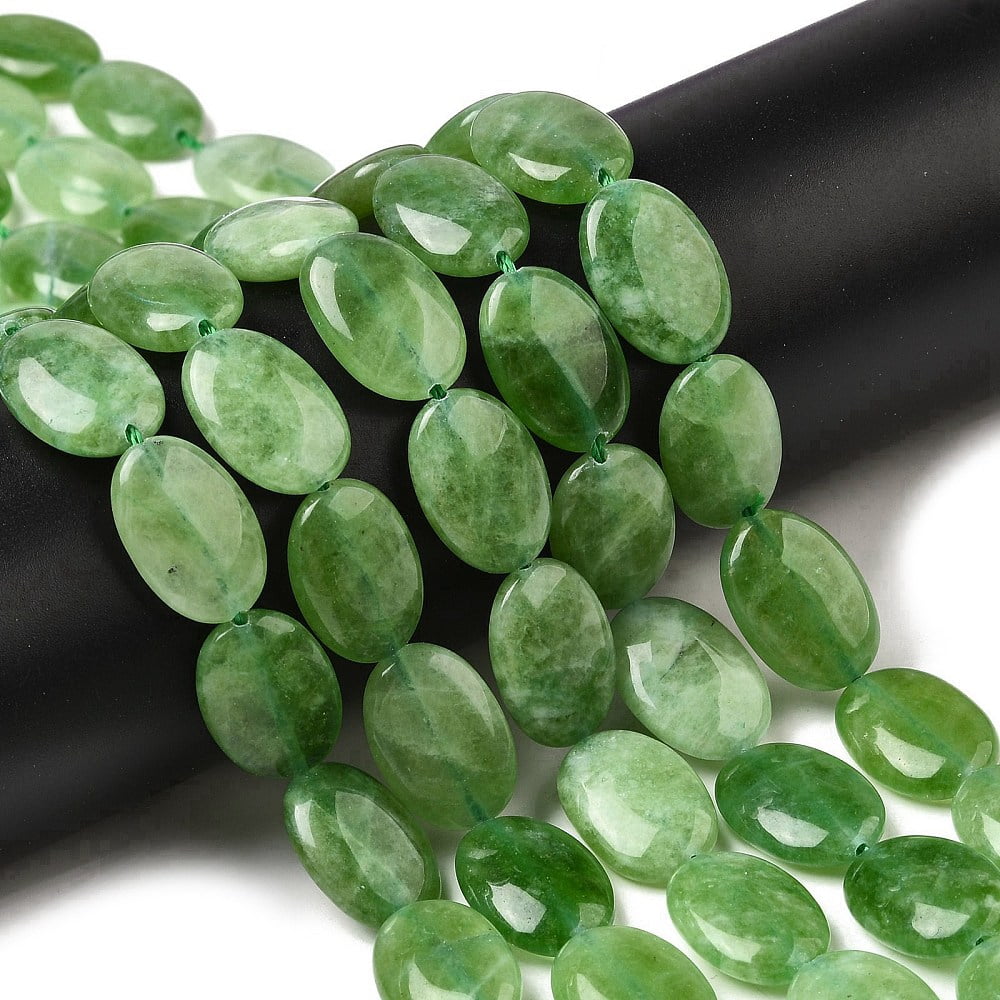 5 Strand Natural Dyed Malaysia Jade Beads Strands Flat Oval Shape Green 18~18.5x12~13x4.5~5mm Hole: 1mm 22pcs/strand 15.75''(40cm)