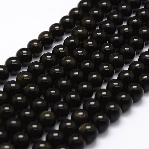 5 Strand Natural Golden Sheen Obsidian Beads Strands Round 6mm Hole: 1mm 61pcs/strand 15.2 inch