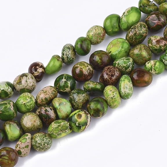 5 Strand Natural Imperial Jasper Beads Strands Dyed Tumbled Stone Nuggets Lime Green 5~10x6~8x4~6mm Hole: 1mm 60~65pcs/strand 15.7 inch