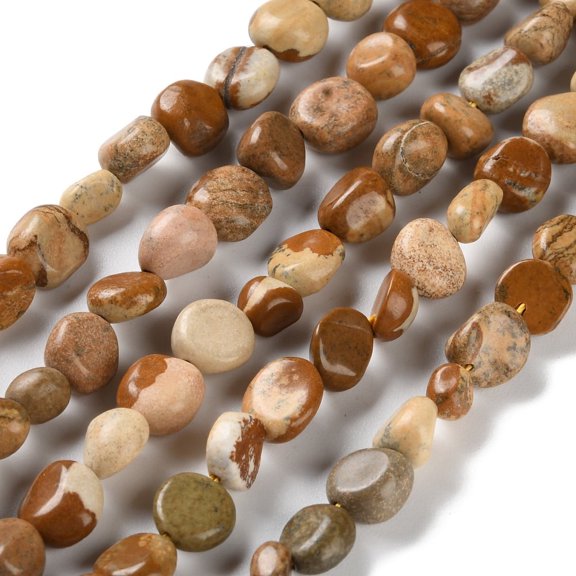 5 Strand Natural Picture Jasper Beads Strands Nuggets Tumbled Stone 4.5~11.5x3~7x3.5~6mm Hole: 1~1.2mm about 48~68pcs/strand 15.35~15.94''(39~40.5cm)