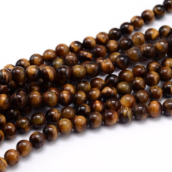 5 Strand Natural Tiger Eye Beads Strands Grade A Round 6mm Hole: 1mm 60pcs/strand 15 inch