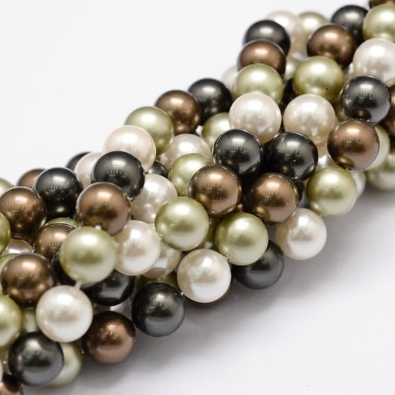 5 Strand Shell Pearl Bead Strands Grade A Round Mixed Color 8mm Hole: 1mm 48~50pcs/strand 16 inch DIY