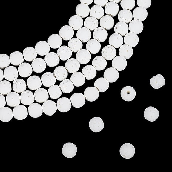 5 Strands 320PCS 6MM Lava Beads White Oil Diffuser Round Natural Stone with Holes Volcanic Rock Gemstone Loose Spacer Bead for DIY Jewelry Making Bracelets Necklaces DIY Craft Supplies