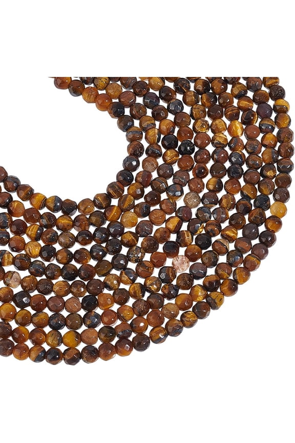 5 Strands About 480 Pcs Natural Tiger Eye Beads 4mm Faceted Round Stone Beads Loose Gemstone Beads Spacer Beads for DIY Crafts Necklace Bracelet Jewelry Making Mixed Color
