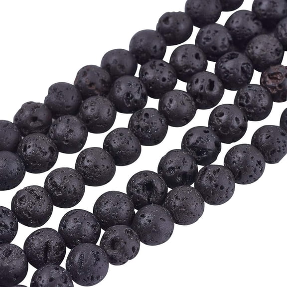 5 Strands 6.5mm Natural Lava Stone Bead Strands Gemstone Round Loose Beads