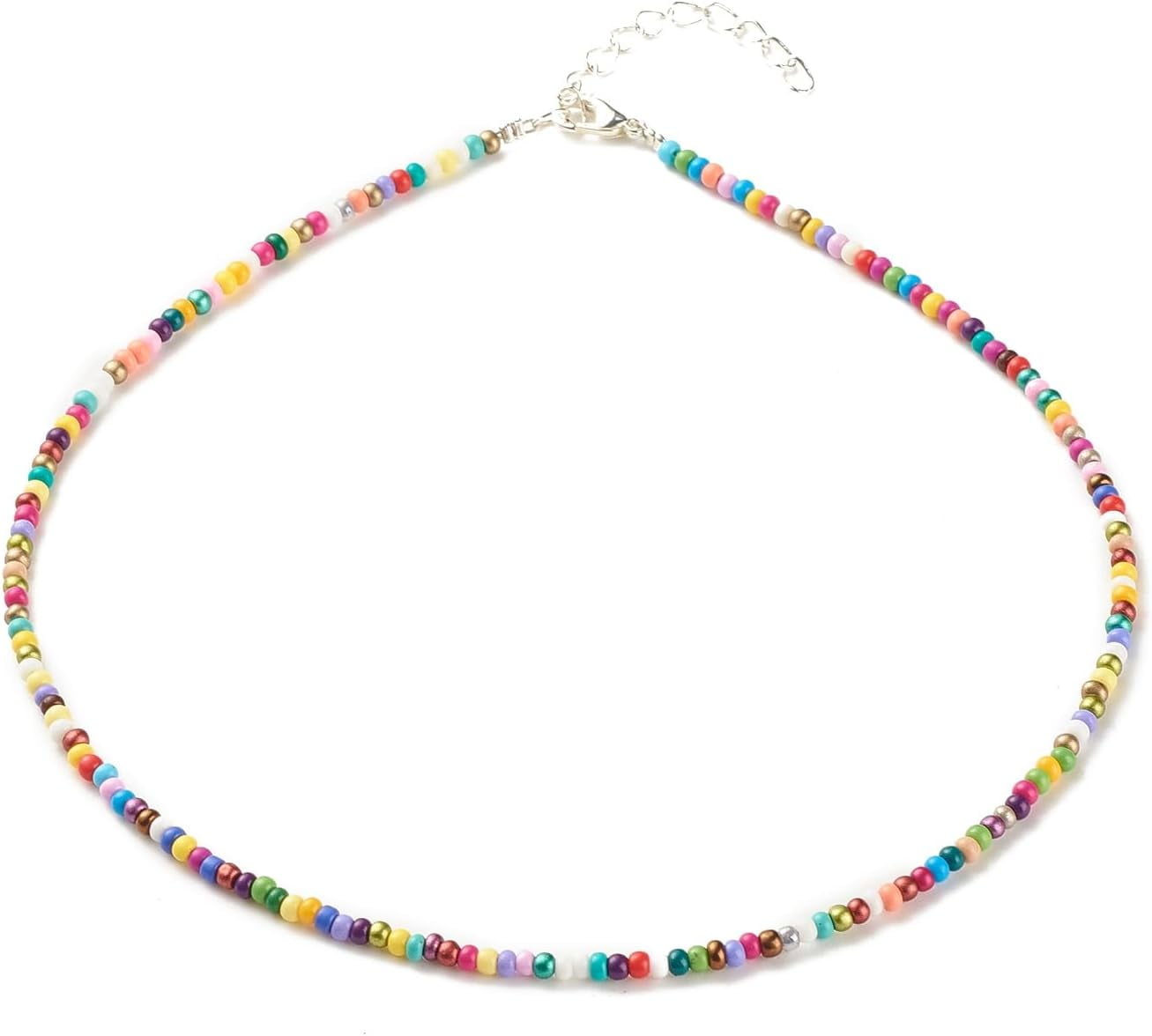 5 Strands Glass Seed Beaded Necklace Adjustable 15.94 Inch Boho Beaded ...