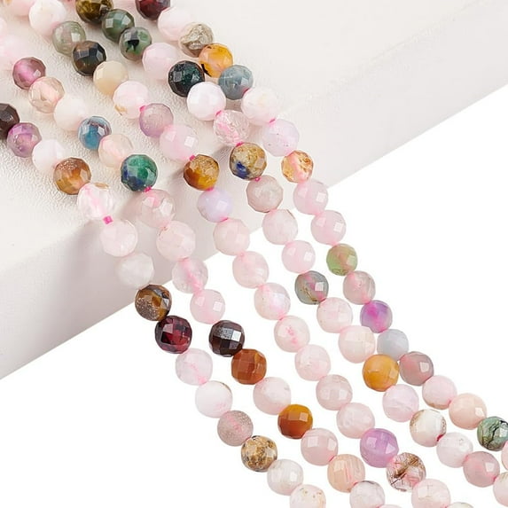 5 Strands Natural Stone Beads 2-3mm Faceted Gemstone Loose Beads Colorful Round Genuine Real Stone Beads for Bracelet Necklace Jewelry Making About 615 Pcs