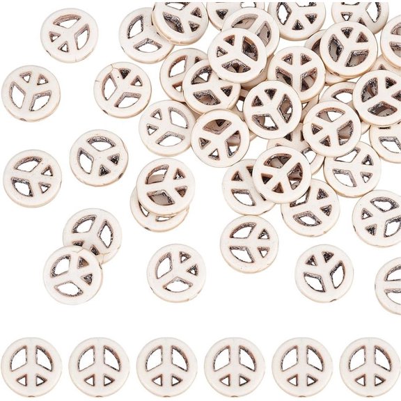 5 Strands Synthetical Turquoise Beads Strands Peace Sign White 15x4mm Hole: 1mm diy