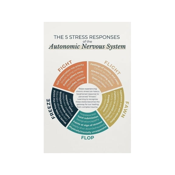 5 Stress Responses Poster Autonomic Nervous System Chart Canvas Wall Art Educational Psychology Chart for Study Counseling Office Classroom Decor