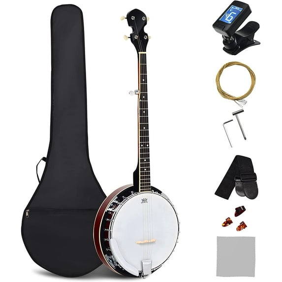 5-String Banjo 24 Bracket with Geared 5th Tuner and Mid-range Closed Handle, Beginner Kit with 420D Oxford Cloth Bag, One Strap, Wiper, 3 Picks