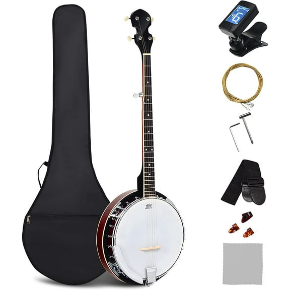 5-String Banjo 24 Bracket with Geared 5th Tuner and Mid-range Closed Handle, Beginner Kit with 420D Oxford Cloth Bag, One Strap, Wiper, 3 Picks