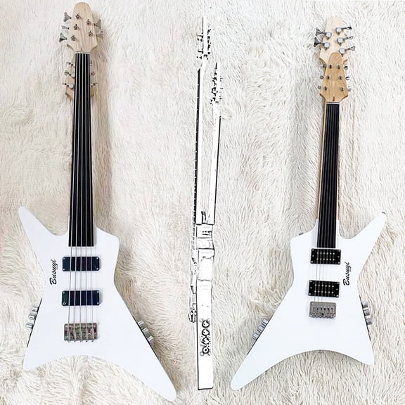 5 String Fretless Bass/ 6 String Fretless Double Neck Busuyi Guitar Right (White)