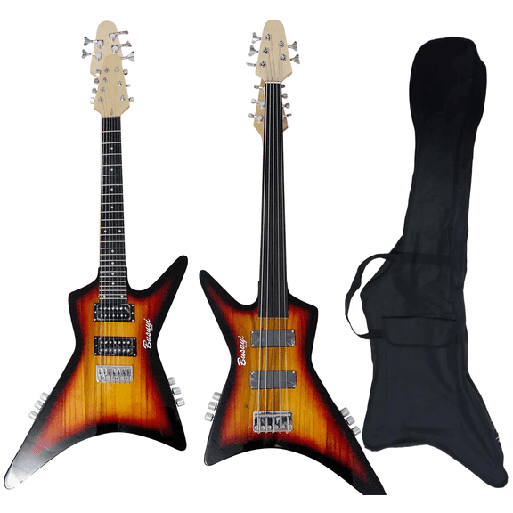5 String Fretless Bass/ 7 String Lead Double Neck Busuyi Guitar Right (Sunburst) All Levels + Bag