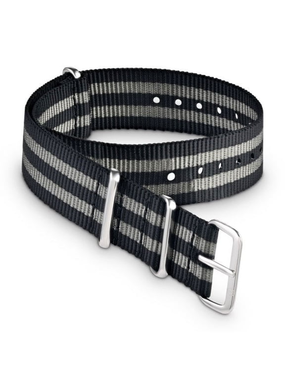 5 Stripe Black And Grey Nato Strap With Silver Buckle