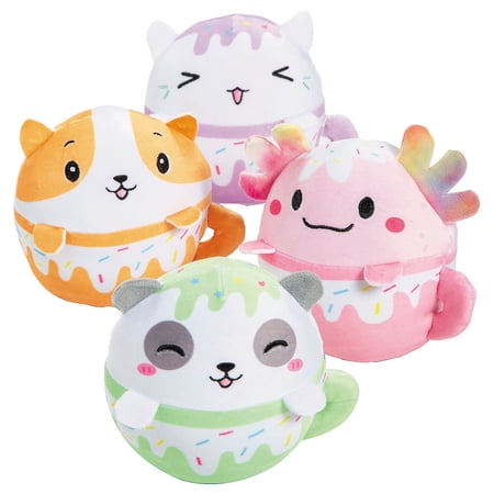 5" Stuffed Colorful Critters in Cups Assortment - 12 Pieces