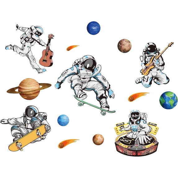5 Style Dynamic Astronaut Wall Decal Space Planet Vinyl Wall Stickers Removable Wall Art Sticker for Space Fan Kindergarten s Room Decorations diy