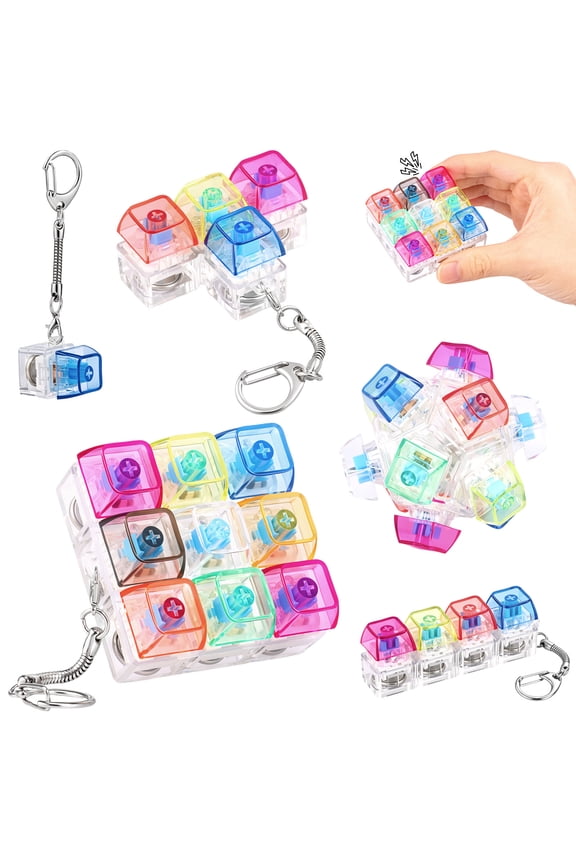 5 Style Keyboard Fidget Keychain Keyboard Button Finger Clicker for Anxiety Relief for Office Home Pass Time