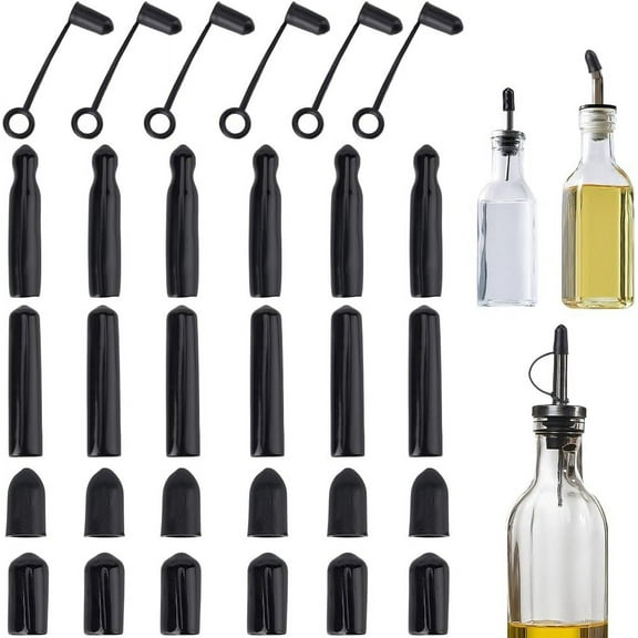 5 Style Pourers Spout Caps Anti-Drop Dust Caps Hooded 30Pcs Black Rubber Tapered Pourer Covers Pour Spout Sealed Cap Stopper for Olive Oil Liquor Bottle Vinegar Bar Bartender Accessories