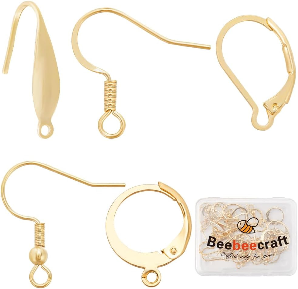 Styles 50Pcs Earring Hooks Set 24K Gold Plated Brass Stainless
