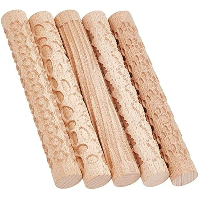 5 Styles 6 Inch Wooden Handle Clay Texture Roller Modeling Pattern