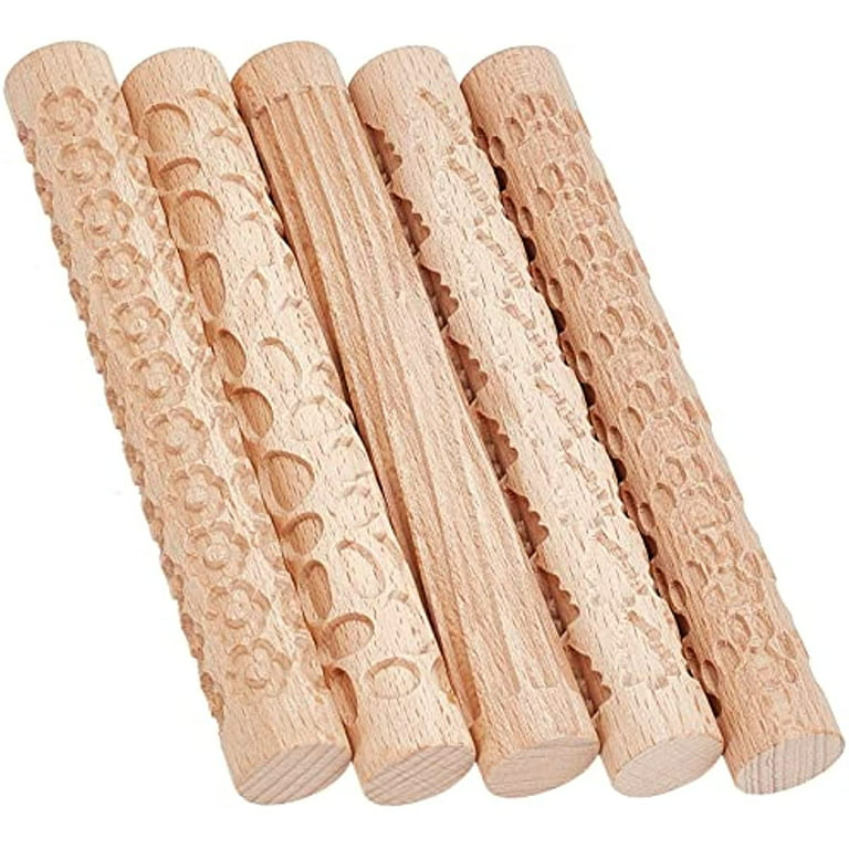  OwnMy Set of 11 Wooden Clay Texture Rollers Handle