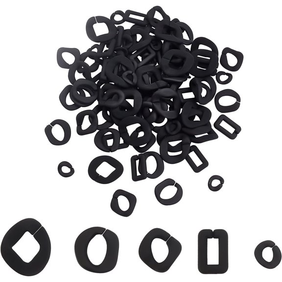 5 Styles Acrylic Linking Rings 100pcs Open Acrylic Quick Link Rings Black Matt Linking Chain Rings Twist Linking Rings for Bag Purse Eyeglass Chain DIY Jewerly Making 22~38mm Long