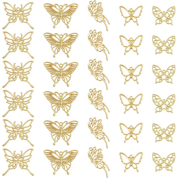 5 Styles Butterfly Zinc Alloy Open Back Bezel Pendants For DIY UV Resin Epoxy Resin Pressed Flower Jewelry Butterfly Golden