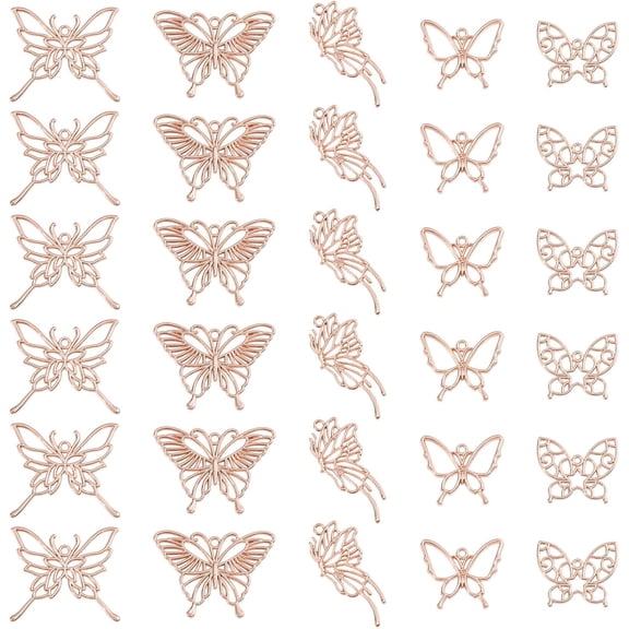 5 Styles Butterfly Zinc Alloy Open Back Bezel Pendants For DIY UV Resin Epoxy Resin Pressed Flower Jewelry Butterfly Rose Gold DIY
