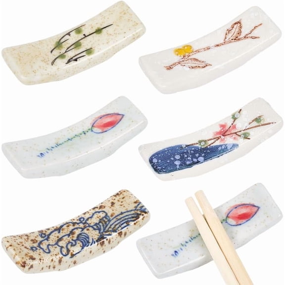 5 Styles Ceramic Chopstick Rest Rectangle Holders Floral Japanese Style Flower Classic Chopstick Stand Rack Holder Portable Reusable for Kitchen Tavern Restaurant Cooking Utensils Tableware