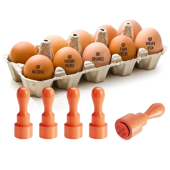 5 Styles Egg Quality Label Stamp Hook Pattern Mini Wooden Label Stamp Unique Designs Drawing Stamps for Easter Egg Famers