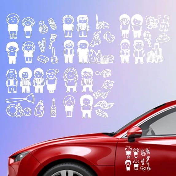Line Sticker Figure 5 Styles Family Car Stickers 6.1x5.83 Inches White Line Family Vinyl ...