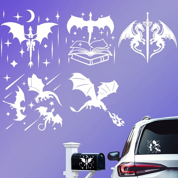 5 Styles Flame Dragon Car Stickers 6.1x5.83 Inches Reflective Star Moon Decals Vivid Flying Dragon Plastic Decoration Decals DIY