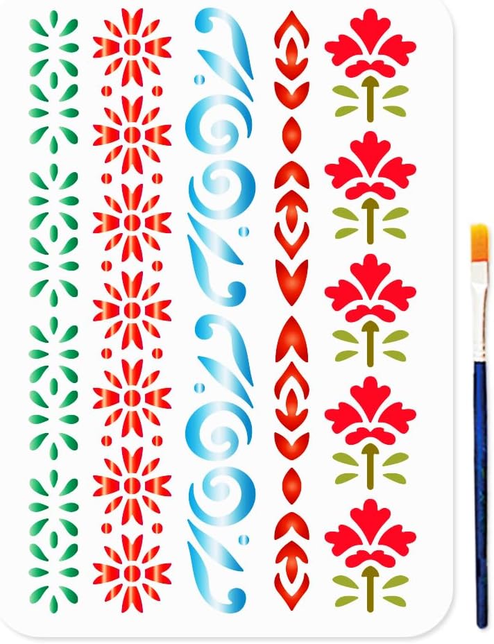 5 Styles Floral Border Stencil 11.7x8.3inch Flower Corner Border ...