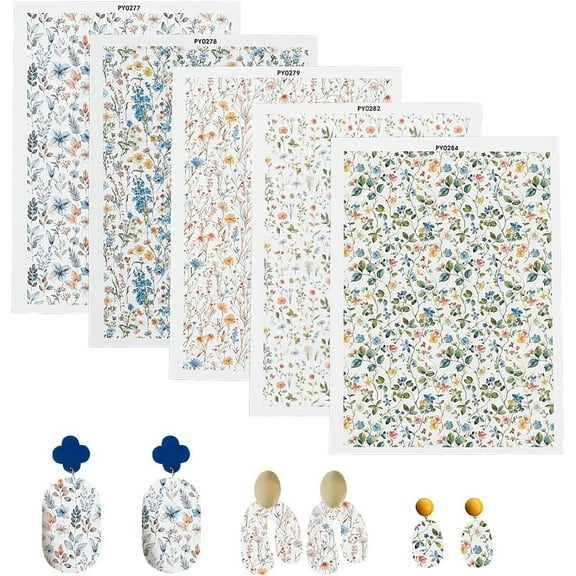 5 Styles Flower Transfer Paper Ceramic Decals Pottery Transfers DIY for Pottery Art Underglaze Paper Flower Clay Transfer Paper Colorful Pottery Art Sticker DIY for Pottery Glaze Blank Coaster