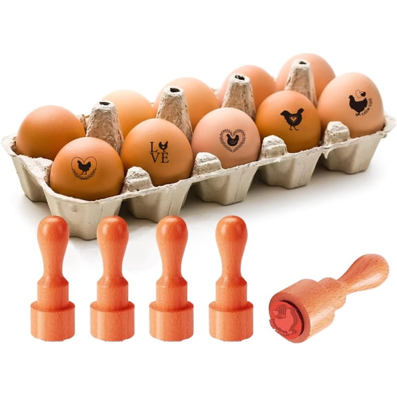 5 Styles Fresh Egg Stamp Mini Cartoon Hen and Love Heart Stamps Wooden Egg Stamp Decorative Hen Label Stamps for Egg Famers and Owners Farm Supplies Card Making Planner Decal Misty Rose