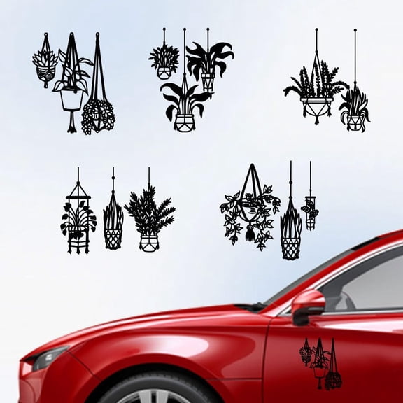 5 Styles Hanging Plant Decals 6.1x5.83 Inches Plants Leaves Wall Decals Potted Plants Wall Stickers Reflective Vinyl Car Stickerss for DIY Car Window Loptop Decoration