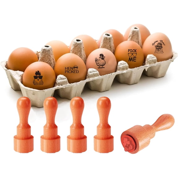 5 Styles Hen Picked Pick me Chicken Pattern Wooden Rubber Stamp 2/3 Inch Small Mini Stamp Round Rubber Stamp for Making Egg Stamp Stamping Crafting Home Farm Supplies