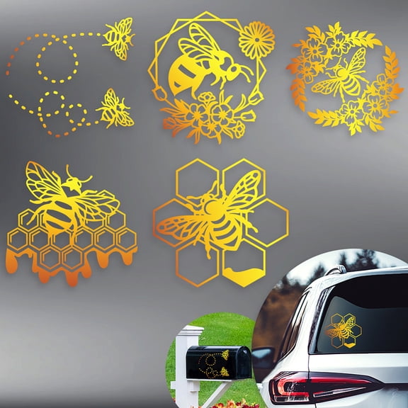 5 Styles Honeycomb Car Stickers 6.1x5.83 Inches Reflective Insect Honey Decals Vivid Bee Plastic Decoration Waterproof Decals DIY