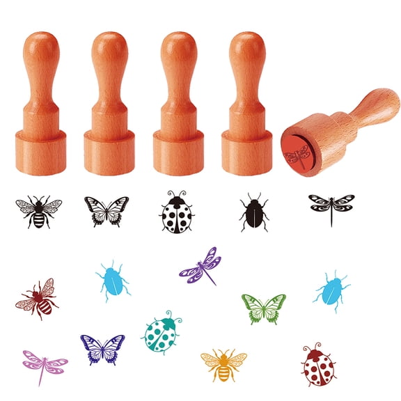 5 Styles Insects Decorative Stamps Butterfly Bee Beetle Dragonfly Ladybug Pattern Mini Wooden Egg Stamp