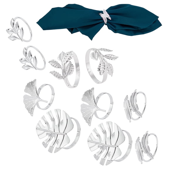 5 Styles Leaf Napkin Rings Set of 10 Silver Napkin Holders Alloy Fall Ginkgo Palm Leaves Metal Serviette Buckles Table Decor DIY