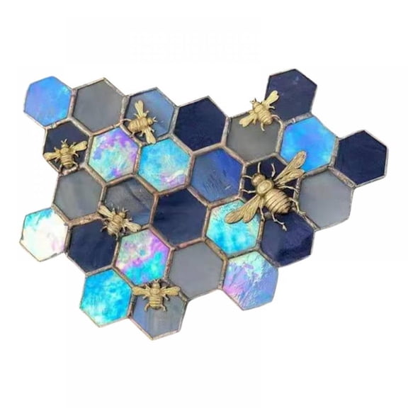 5 Styles Pastoral Honeycomb Wall Hanging Suncatcher Stained Glass Indoor Outdoor Hanging Art Ornament for Yard Garden Ornament