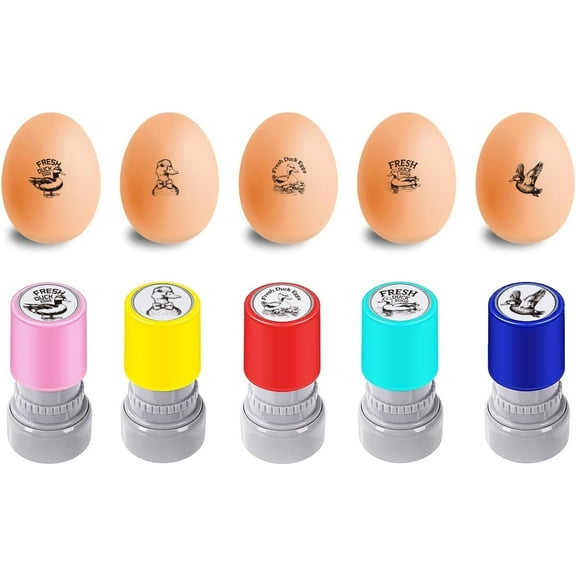 5 Styles Plastic Rubber Stamps Text and Duck Motifs DIY Egg Drawing Stamps Eggs Stamp Ideal for DIY Duck Egg Painting and Art Craft Colorful