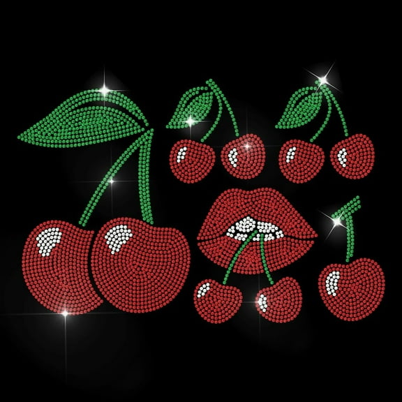 5 Styles Red Cherry Iron on Rhinestone Sticker Sexy Lip Hotfix Transfer Decal Fruit Heat Transfer Patch Bling Clothing Repair Applique