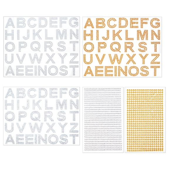 5 Styles Rhinestone Letter Stickers Round Glitter Self-Adhesive Diamond Alphabet Stickers Bling Sticker Silver Golden Shiny Sticker