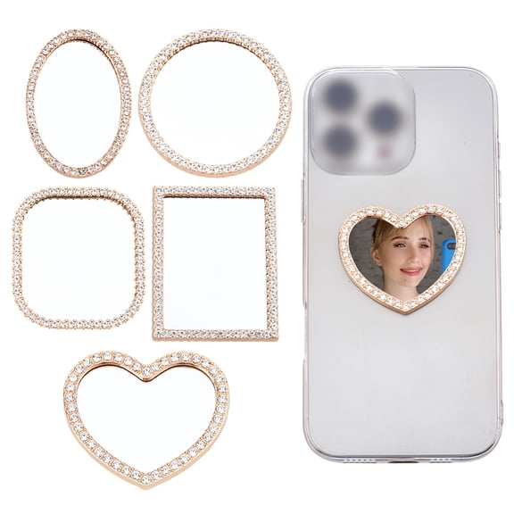5 Styles Rhinestones Mirror Decal Phone Back Adhesive Mirror Charm Sticker Bling Make up Mirror with Stick-On Mirror Accessories