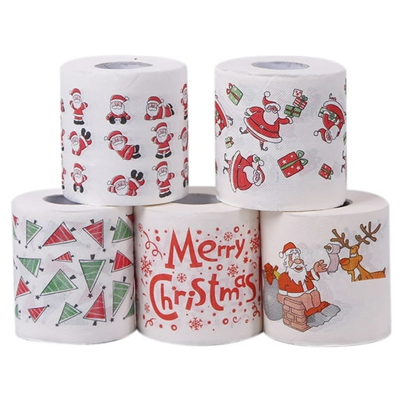 5 Styles Santa Claus Paper Roll Tissue Paper Towels Christmas Decorations Xmas Santa Office Room Toilet Paper 5 Roll,5 rolls * Christmas Toilet Roll Paper